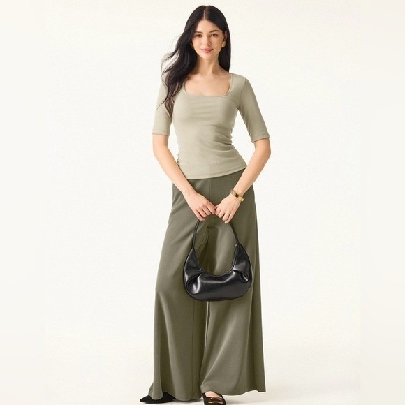 OGL Essential Stretch Cotton Square Neck Elbow Length Sleeve Brami Green M NWT thumbnail 2