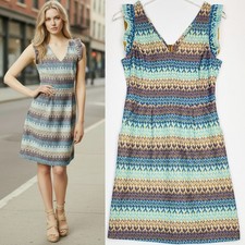 Anthropologie Tabitha 6 dress tea house embroidered flutter sleeves v neck multi