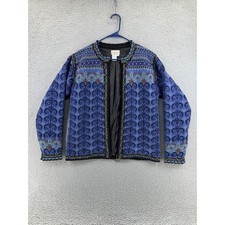 VTG Coldwater Creek Nordic Fair Isle Knit Jacket Blue Purple Paisley Women Small