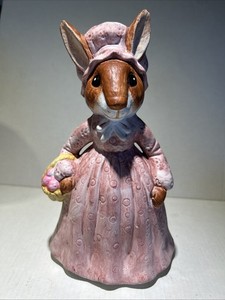 Vintage Ceramic Chalk Ware Pink Bunny Rabbit Bank Bonnet Japan Easter