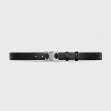 Celine Triomphe Black Thin Leather Belt Silver Metal Buckle Full Gift size-90CM