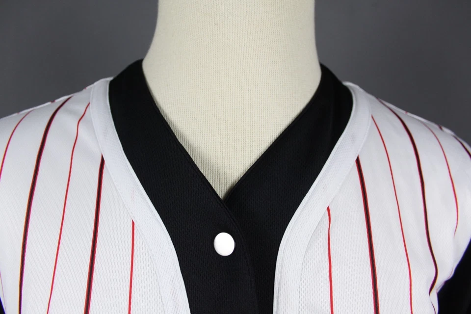 Karl Kani Sport White Striped V-Neck Big Logo Short Sleeve Snap Front Shirt Sz S - Image 4 of 4