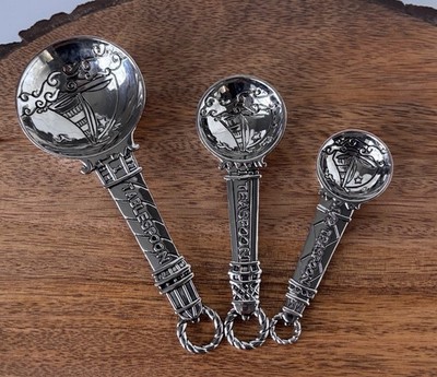 Ganz Measuring Spoon Set Lighthouse & Sailboats Anchors Nautical 3 Piece Silver