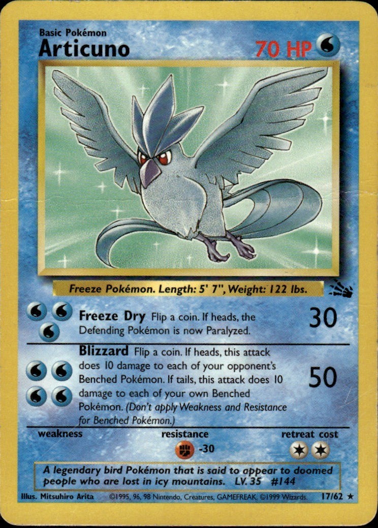 Articuno 17 Rare Fossil 17/62 Water Unlimited Pokemon Card