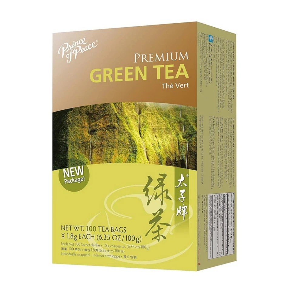 100 bolsitas de té X 6 cajas, té verde premium, príncipe de la paz, 6,35 oz/180 g cada caja Foto 3 de 4