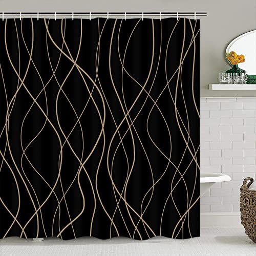 Pretyw Black Shower Curtain Sets with Rugs, Stripe Shower Curtain Set Modern - Bild 3 von 7