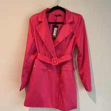 Nasty Gal Hot Pink Satin Blazer Dress With Belt  Size 4 Flawed NWT