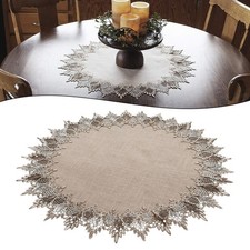 Round Polyester Placemat 59x59cm for Dining Table with 2 inch Lace Trim Neutral