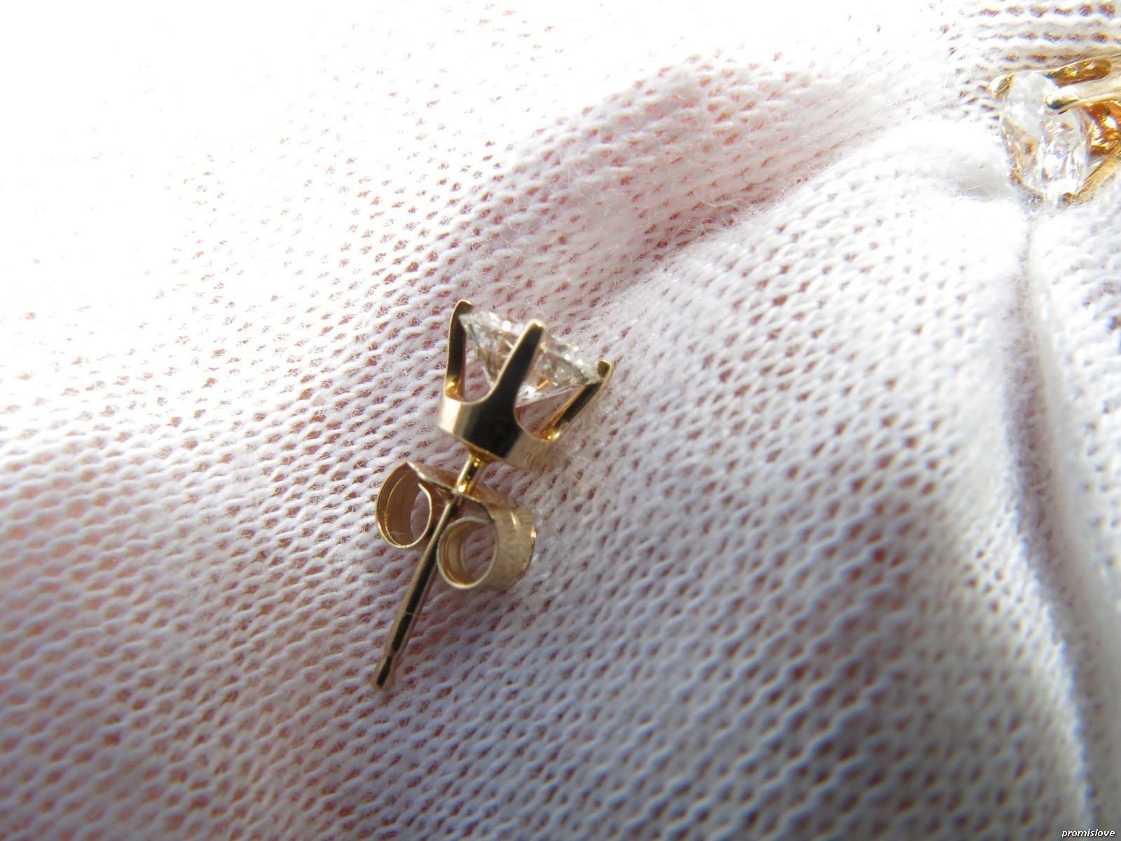 Earrings Stud SOLID Yellow GOLD 14K SOLITAIRE REA… - image 4