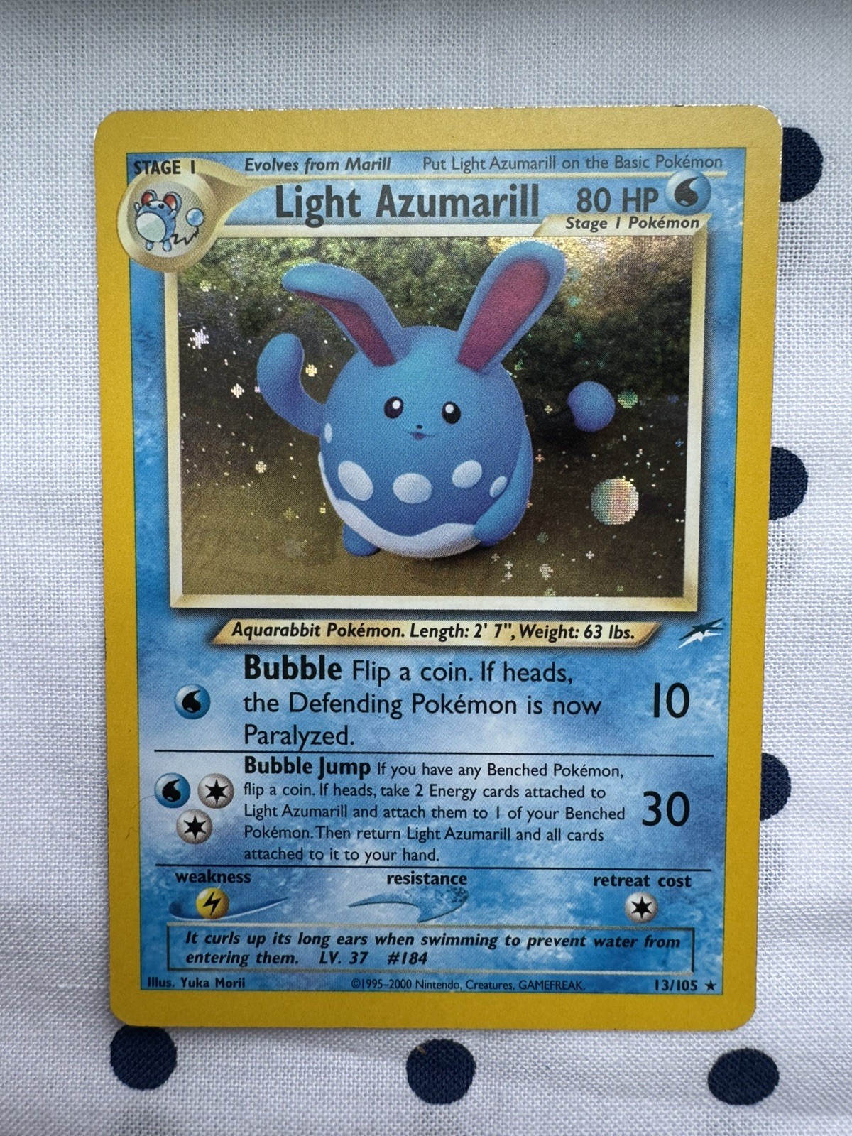 Pokémon TCG Light Azumarill Holo Rare 13/105 Neo Destiny English 80 HP Unlimited