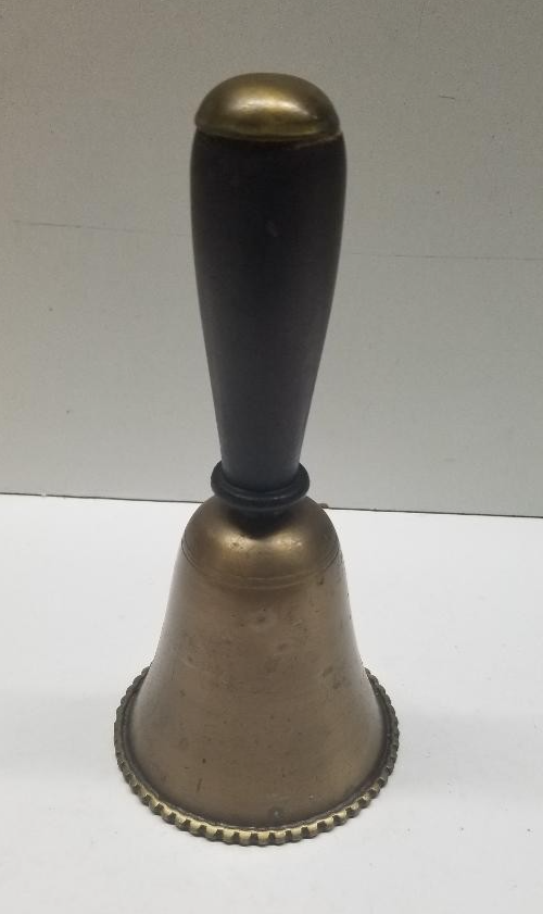 Vtg Brass Hand Bell School Church Dinner Black Wooden Handle  display picture 1