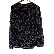 Sanctuary Blouse Womens Xl Black Red Paisley Lightweight Lined Career Top