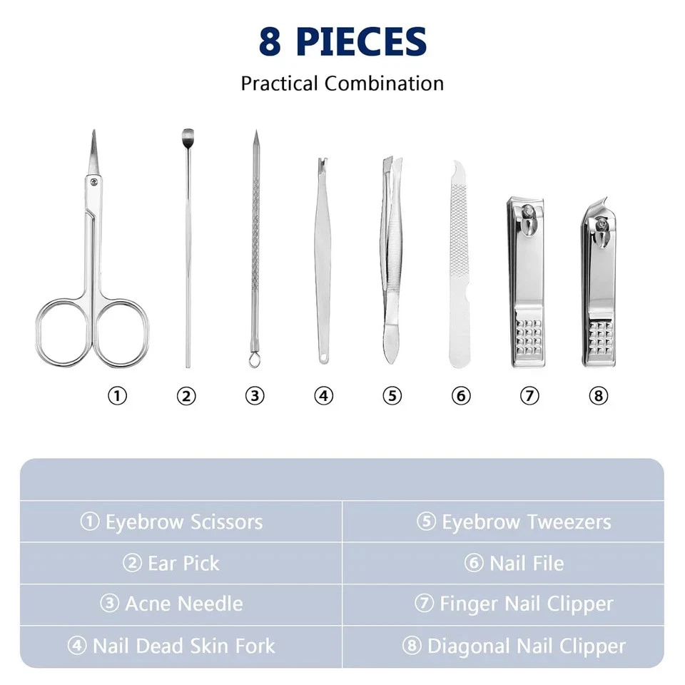 Juego de cortaúñas de acero inoxidable de 8 piezas para manicuras y unisex Foto 2 de 4