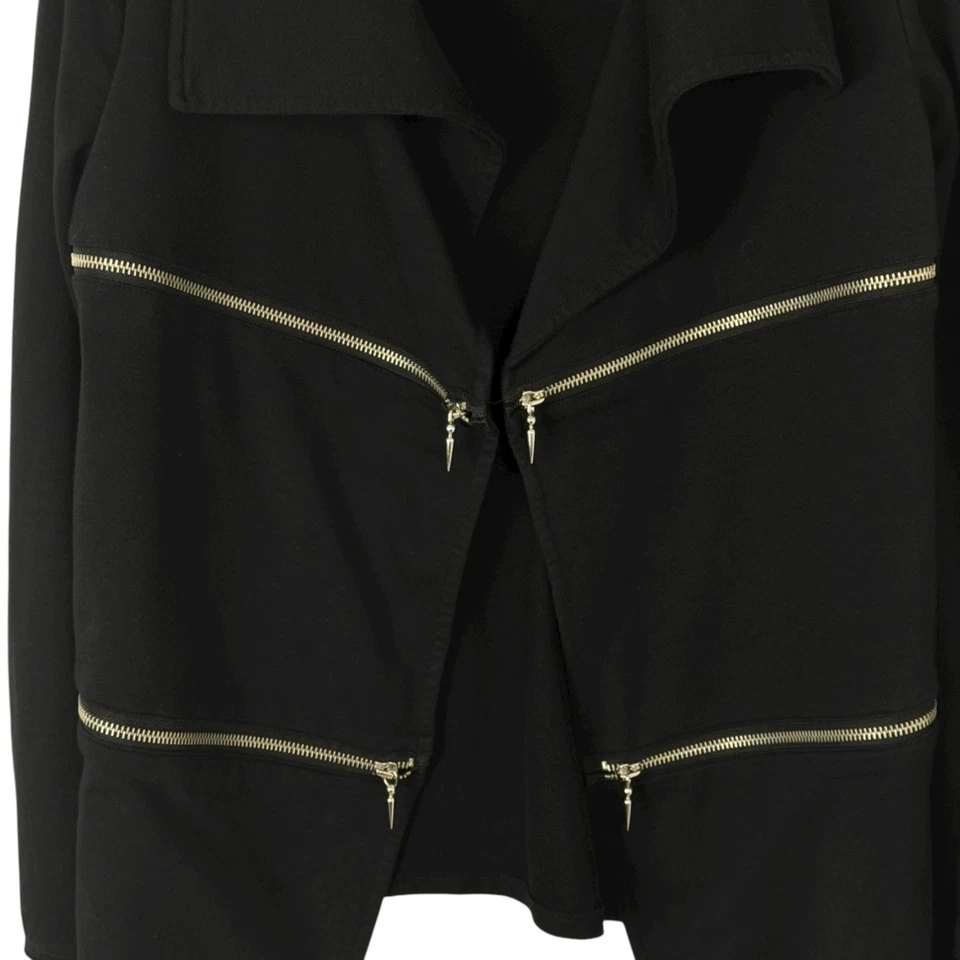 Rock & Republic Black Jacket Open Front Cardigan Top Zipper Pockets Women's XS - Image 2 of 4