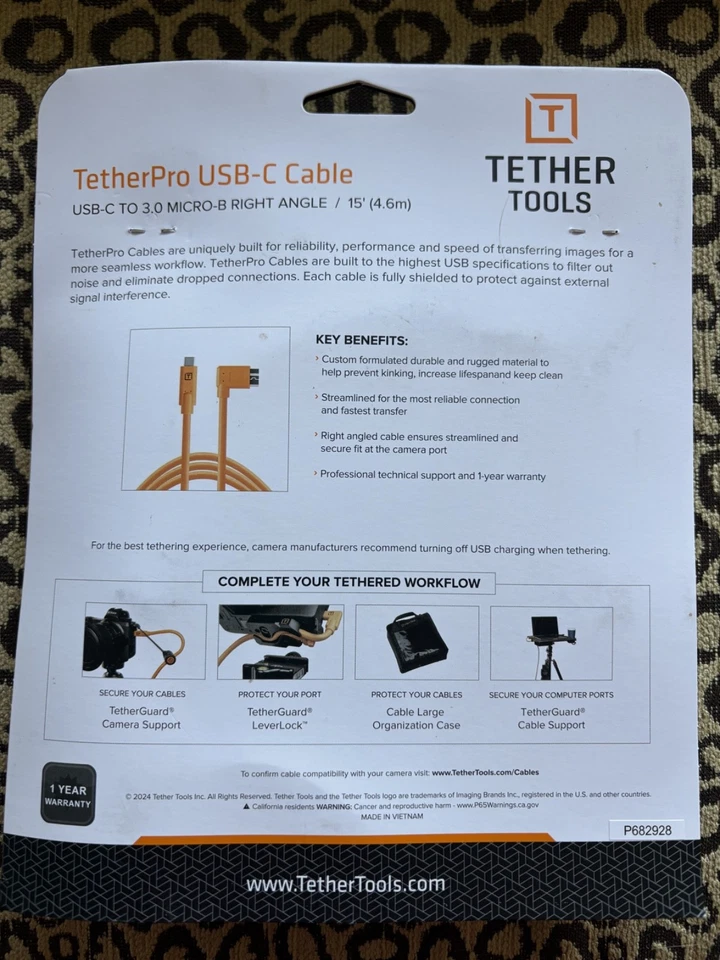 Tether Tools TetherPro USB-C to 3.0 Micro-B Right Angle Cable, 15' - Image 2 of 2
