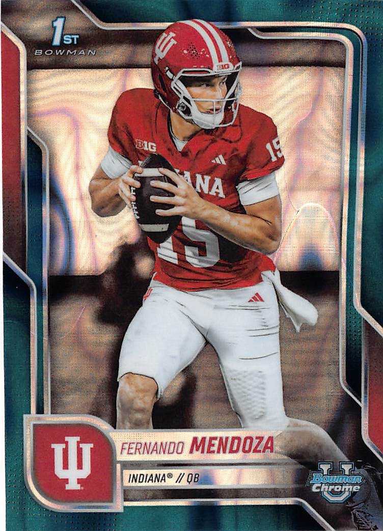 2025 Bowman University Chrome #109 Fernando Mendoza Teal Lava Refractor