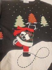 Alfred Dunner Cat Christmas Sweater Embroidered Black Skating Plus Sz 2x Quilted