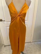 Express Slip Dress Mustard Yellow Y2K Sexy Midi Spaghetti Strap Zip size 8~NWT