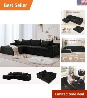 Sectional Couch Sofa Bed L-Shape Modular Couch with Chaise Fluffy Corduroy