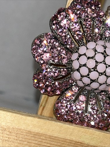 Pink and Light Pink Colored Crystals and Rhinestones Flower Brooch or Pin - Picture 4 of 10