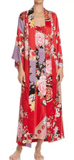Natori Private Luxuries Mikado Robe Red Satin Kimono Style Sz M Vintage, Boho