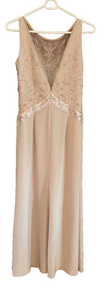 Vestido de noche Cameron Blake by Mon Cheri rubor dorado para mujer talla 6 cuentas adornadas Foto 2 de 4