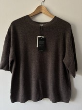 Marks & Spencer Womens Brown Merino cashmere Crew Short sleeved Top L 16 18