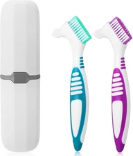 2Pcs Denture Brush, Denture Cleaning Brush Set with White Carrying Case Dentu...