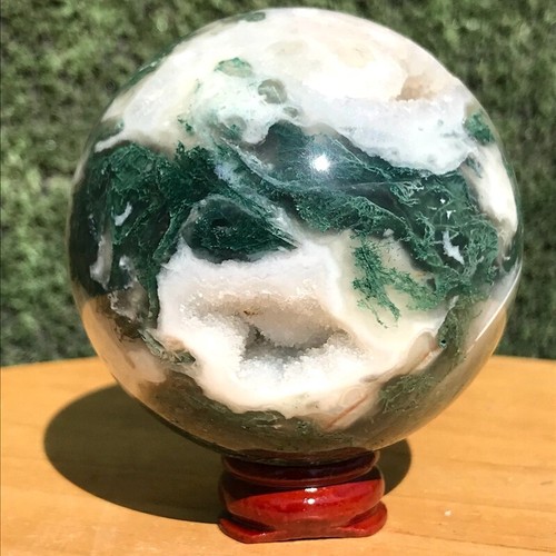 380G Natural Aquatic agate Geode Quartz Ball Crystal Sphere Specimen Healing - Picture 18 of 22