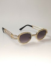 Oval Shaped Sunglasses with Bling, Gold Frame