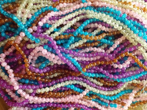 CRACKLE GLASS BEADS ROUND 8 MM 30" FIVE STRANDS PURPLE,PINK,BROWN,WHITE,TURQ - Picture 3 of 3