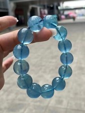 17mm Natural Blue Aquamarine Gemstone Clear Round Beads Fashion Bracelet AAAAAA
