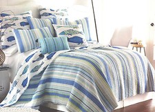 2-pc   TROPICAL FISH   Twin Quilt Striped Catalina Beach House Coastal