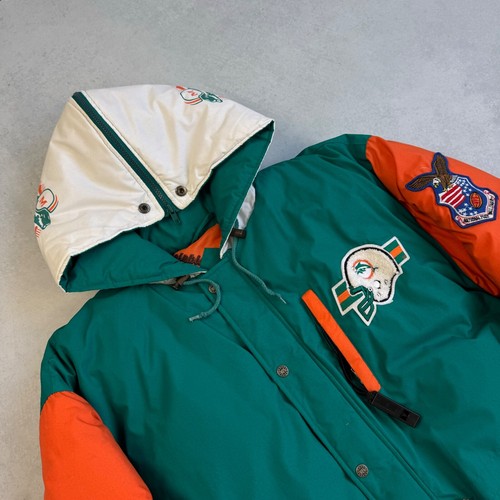 VINTAGE 90s TRIPLE FAT GOOSE MIAMI DOLPHINS NFL DOWN PUFFER JACKET Sz LARGE - Picture 3 of 19