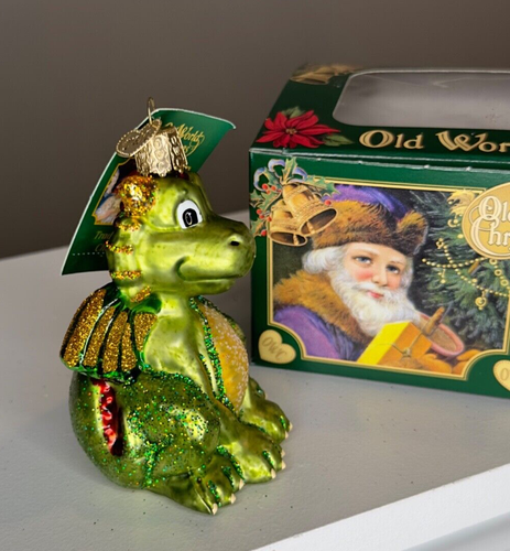 Antiguo Mundo Navidad Pequeño Dragón Vidrio Soplado Adorno 12575 NUEVO CON ETIQUETAS CON CAJA DE REGALO OWC - Imagen 2 de 5