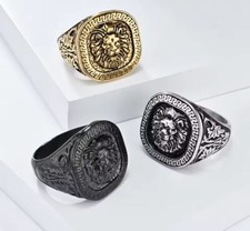 Edelstahl Löwe Ring Silber Gold Schwarz Löwenkopf Lion Herren Ring 17g 59 bis 75
