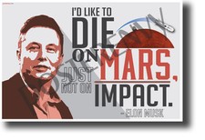 I'd like to die on Mars just not on impact - Elon Musk - NEW POSTER fp458 