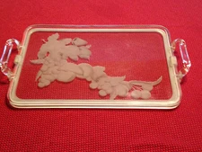 Mid Century Frosted Etched Glass Insert Acrylic Tray Fruit 19 3/4"