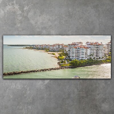 Leinwand Wandbilder Canvas XXL Wohnzimmer USA Miami Gebäude Bucht Boot 125x50