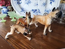 3 Vintage Ceramic Figurine Boxer Dogs Different Sizes Japan