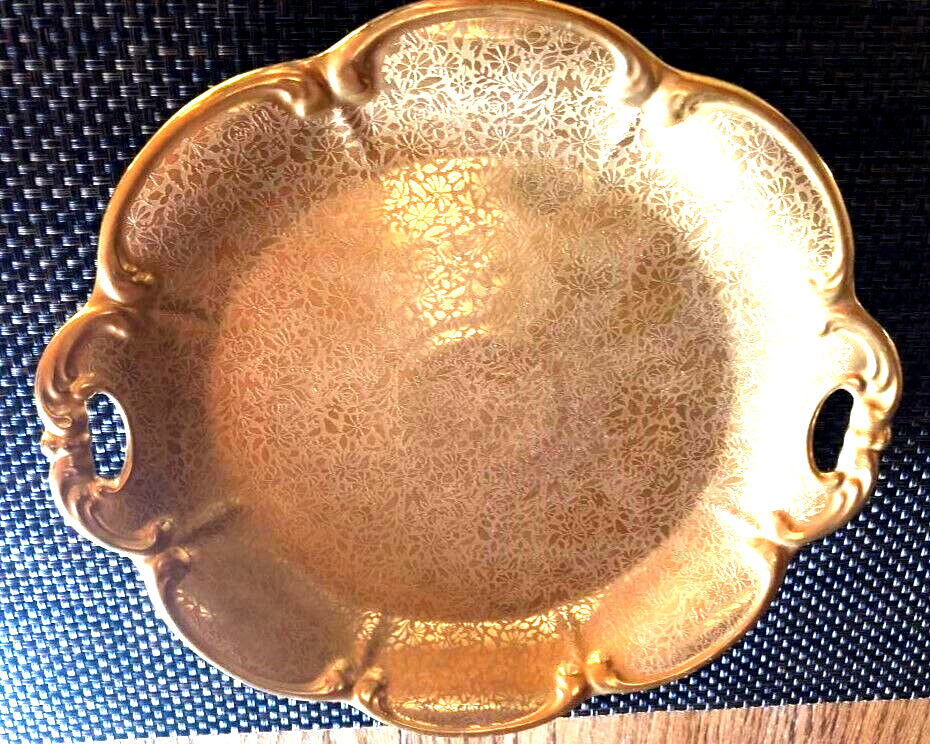 VINTAGE WHEELING DECORATING Co. 24K GOLD ENCRUSTED SERVING PLATE MFG 107 RARE! eBay