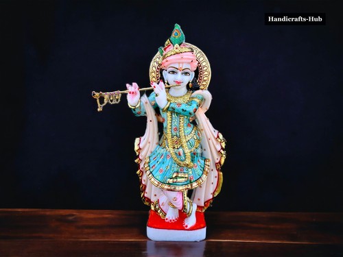 Statua Krishna in marmo idolo Moorti 60 cm grande scultura indù casa tempio preghiera - Foto 4 di 7