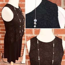 BNWT TU Size 12 Black Lace Dress Layered Spring Wedding Evening Stretchy L2