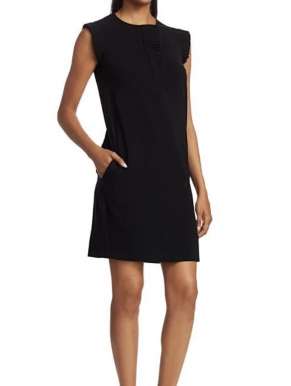 AKRIS PUNTO Sleeveless Plisse Detail Shift Black Dress size 4