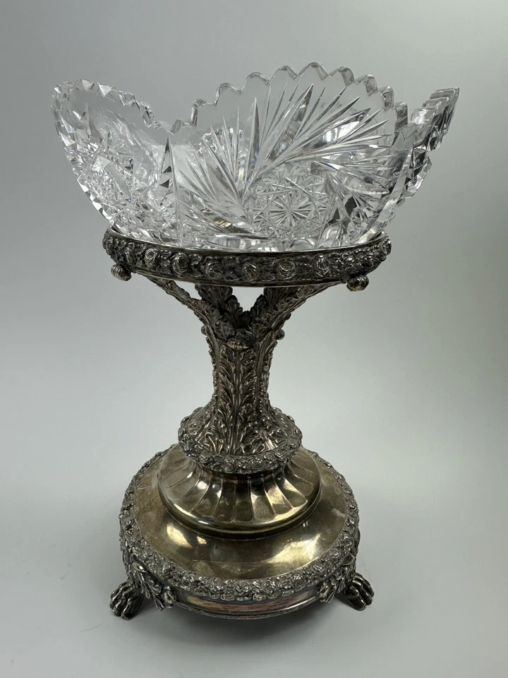 Antiguo centro de mesa de plata T&J Creswick Sheffield cuenco lavabo de cristal siglo XIX Foto 3 de 4