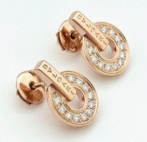 AUTHENTIC BVLGARI BULGARI DIAMOND EARRINGS 18K ROSE GOLD, RETAIL USD $7,550.00+T - Picture 5 of 15