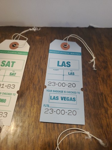Vintage Midwest Express Airlines Unused Checked Bag Tags 6 Different Airport Set - Picture 18 of 20