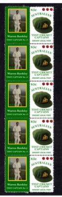 AUSTRALIAN TEST CRICKET CAPTAIN STRIP OF 10 MINT VIGNETTE STAMPS, BARDSLEY 2