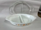 Pyrex Town Country Pattern 1-1/2 Quart Divided Split Casserole Dish With Lid