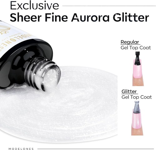 Glitter Gel Top Coat, Ultra Fine White Aurora Clear Glitter Gel Nail Polish G... - Picture 4 of 9